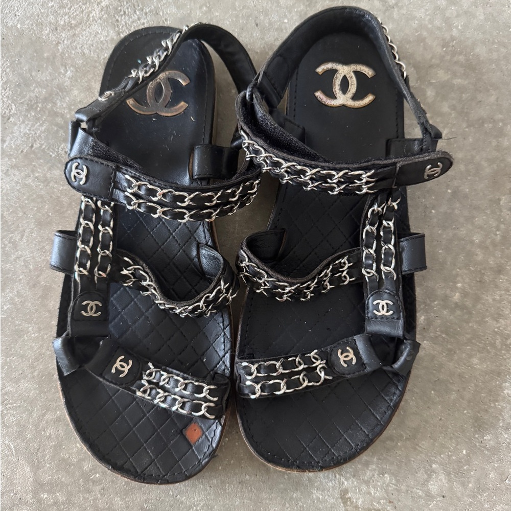 Chanel Black Sandals with Chain Detail